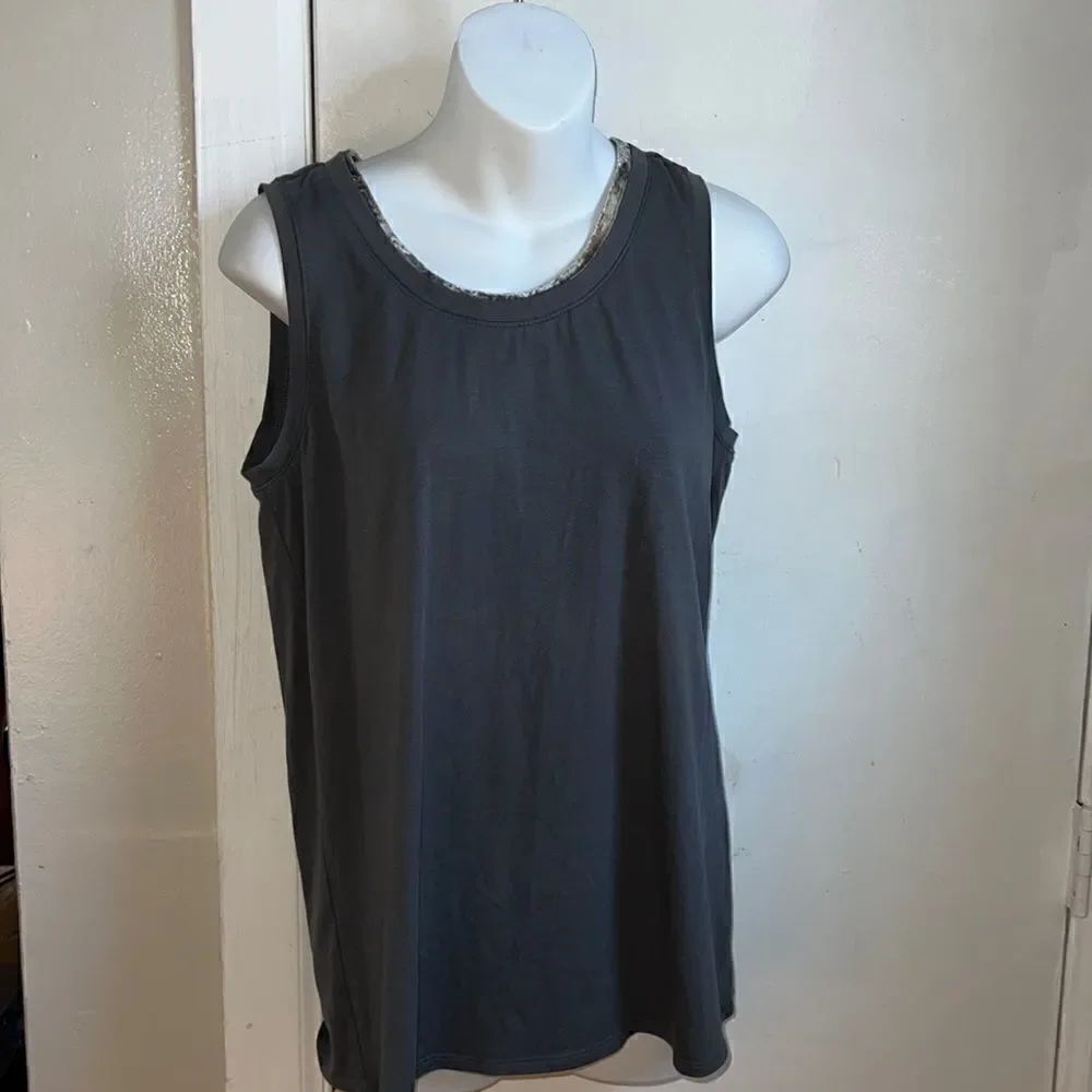 J JILL Grey Stretch Tank Top With Velvet Trim Collar-S